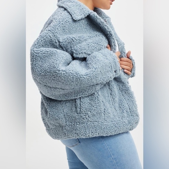 GOOD AMERICAN Oversize Fleece
Trucker Jacket blue sherling 4x/5x NWT - Picture 3 of 13